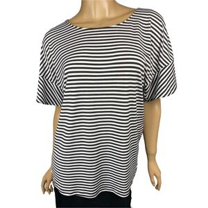 7th Avenue Top Size S Black & White Stripe Short Bell Sleeve Polyester/Spandex
